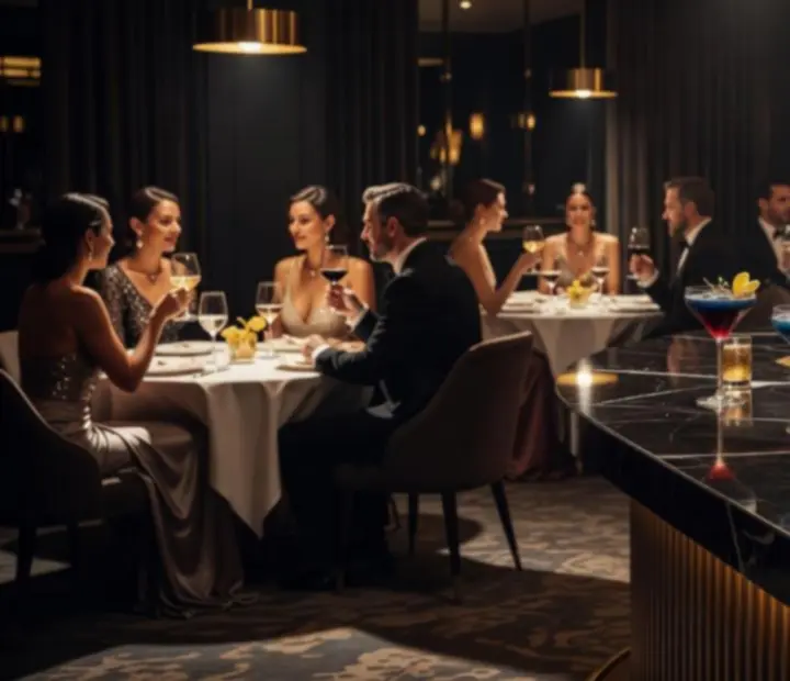 Kinowe koktajle serwowane przy eleganckim barze Nocastrella w wieczornym świetle