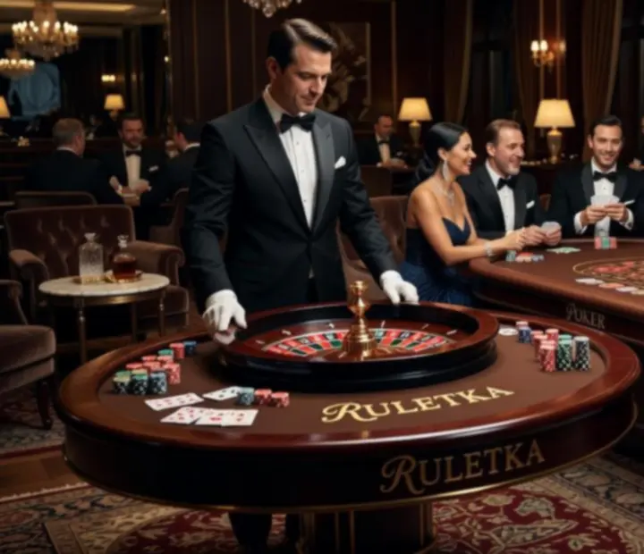 Goście przy eleganckim stole pokerowym podczas kasynowego wieczoru tematycznego w Nocastrella